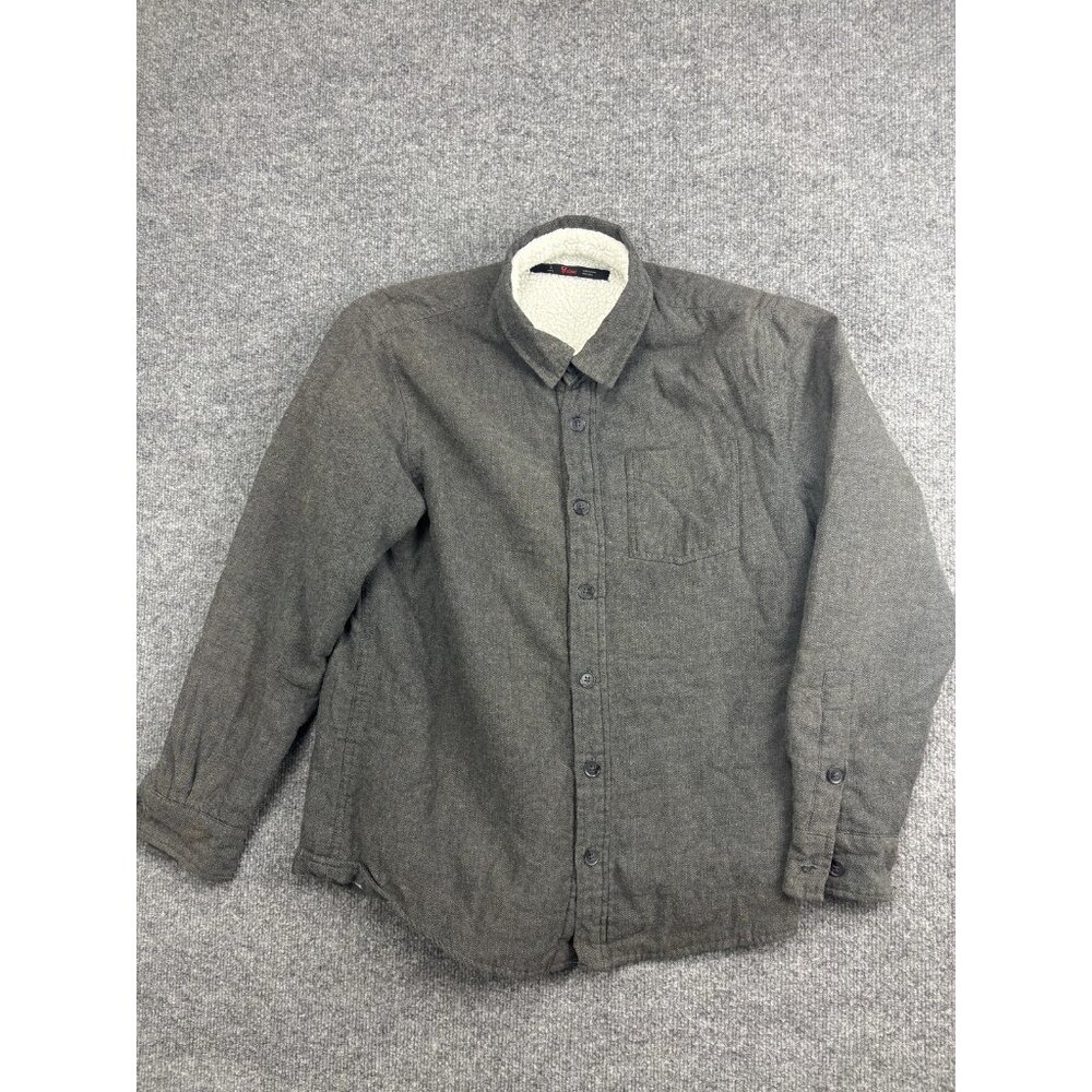 Stoic Jacket Mens Small Gray Sherpa Lined Flannel Shirt Coat Herringbone Outdoor